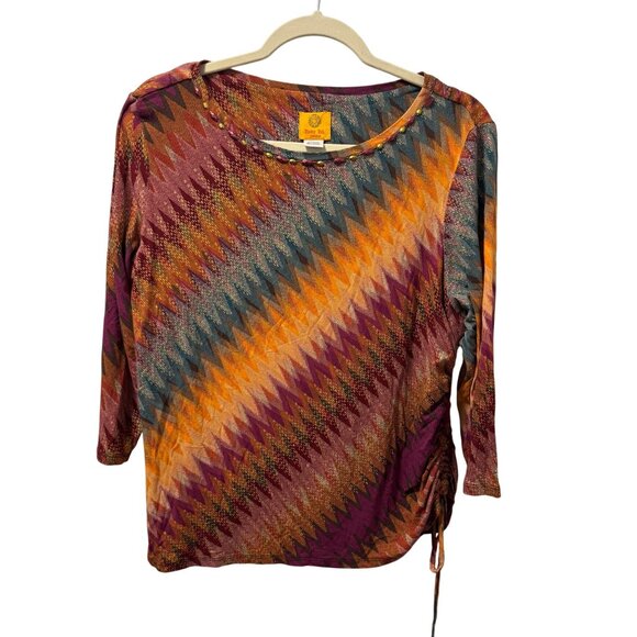 Ruby Rd. Petite Chevron Top 3/4 Sleeve Sz PXL Bright Multicolor Rayon & Spandex - Picture 2 of 12